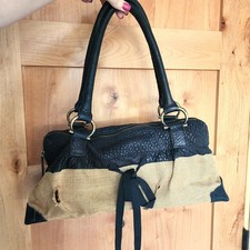 Borsetta Caterina Lucchi pelle marrone nero DIFETTO tela progetto restauro