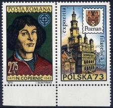 Romania  Polen 1973 PHILATELICAL EXHIBITION POZNAN Nicolaus Copernicus + margin