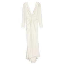 LULUS Stunning Romance Long Sleeve Mermaid Maxi Dress S White Stretch NWT A2