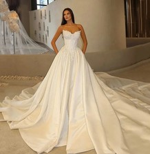 Vintage Wedding Dresses 2026 Sweetheart Beading Applique Satin Court Train Gowns