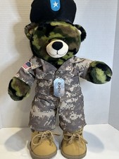 BAB Military Camouflage Plush Stuffed Build A Bear 16" With Uniform Boots Dogtag