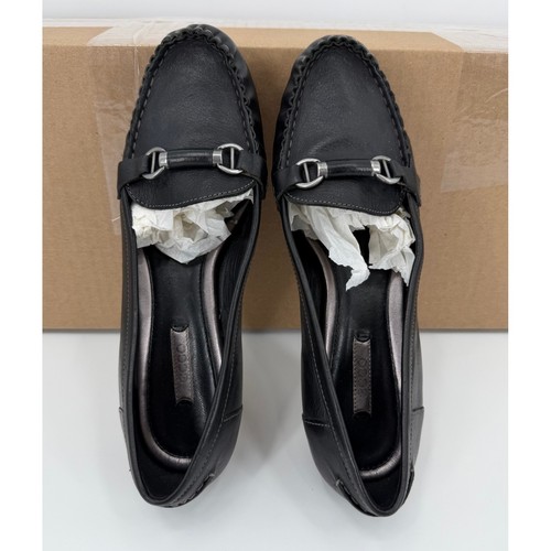 ECCO Felicia Black Leather Bit Loafers Moc Toe Low Wedge Shoes EU 40 US 9-9.5