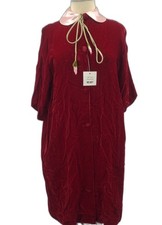 Vtg Sears Red Velvet Robe House Coat Pink Satin Collar Rosettes Size 13/14 NWT