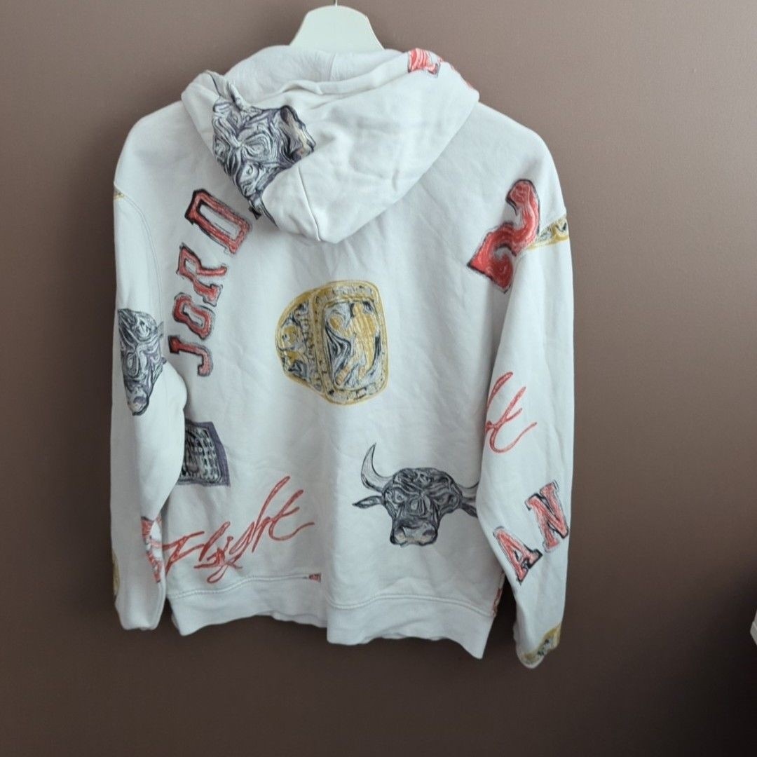 Jordan Hoodie Mens Medium White Pullover Fleece 23 Ring Graphic Logo Sweatshirt image 6