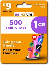 SIM Card Unlimited Text 500 Minutes Talk 1 GB Data for 5G 4G LTE Apple Iphone An