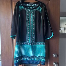 Adrianna Papell Designer black and Teal Large Boho Dress Womens