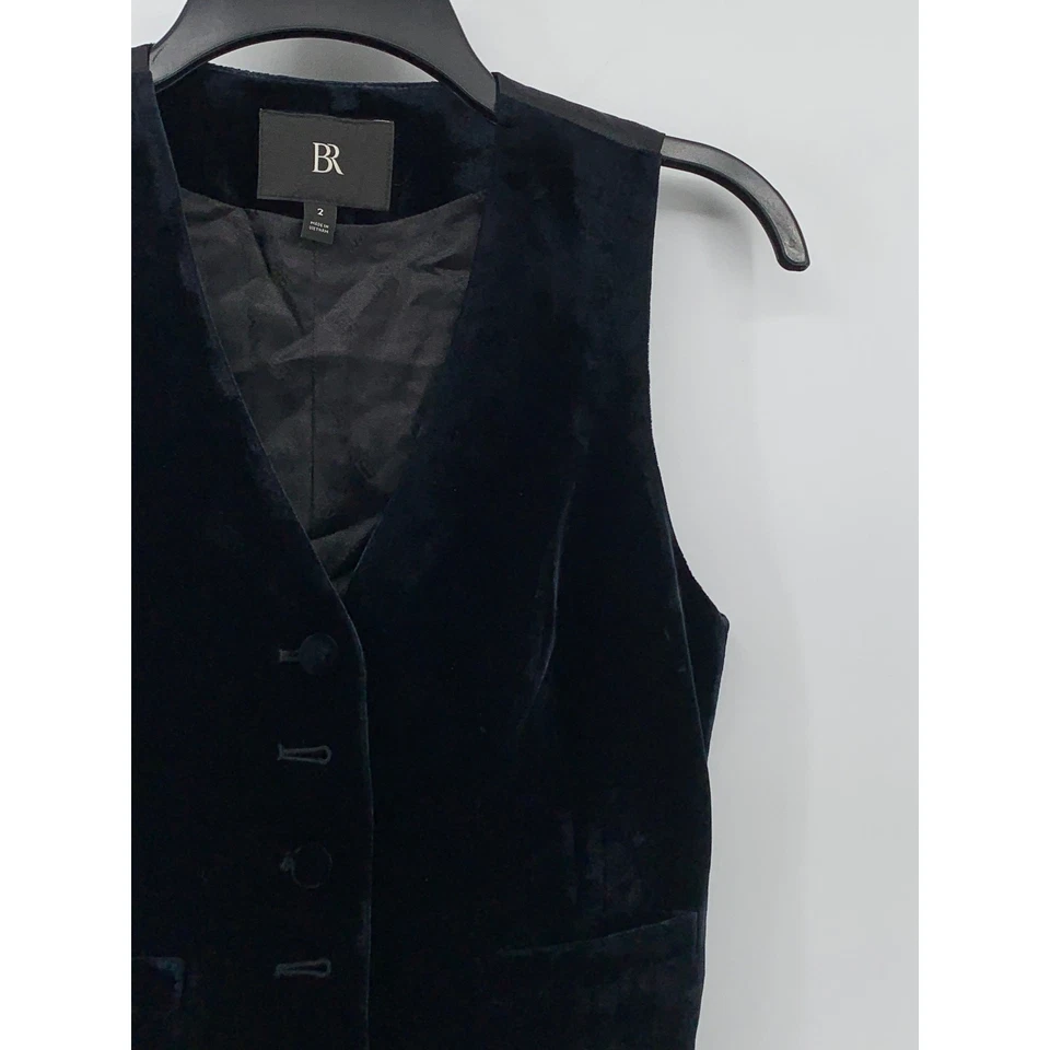 Chaleco de traje ajustable de cinco botones de terciopelo azul marino oscuro para mujer BANANA REPUBLIC talla 2 Foto 3 de 4