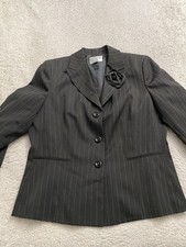 Collection for Le Suit Women Striped Long Sleeve Peak Blazer Charcoal Size 14
