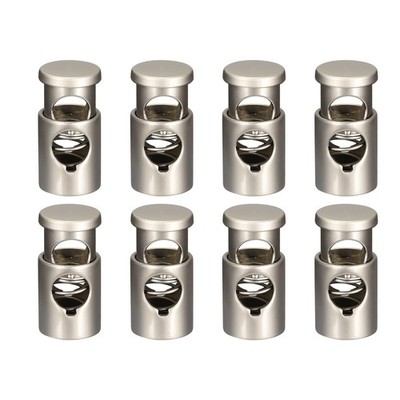 8Pcs Metal Cord Locks, 6.5mm Single Hole Toggle Spring Stop, Silver Tone