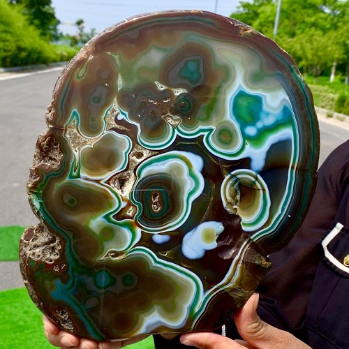 4,01 lb Flor verde natural rebanada de ágata cristal mineral losa muestra curación
