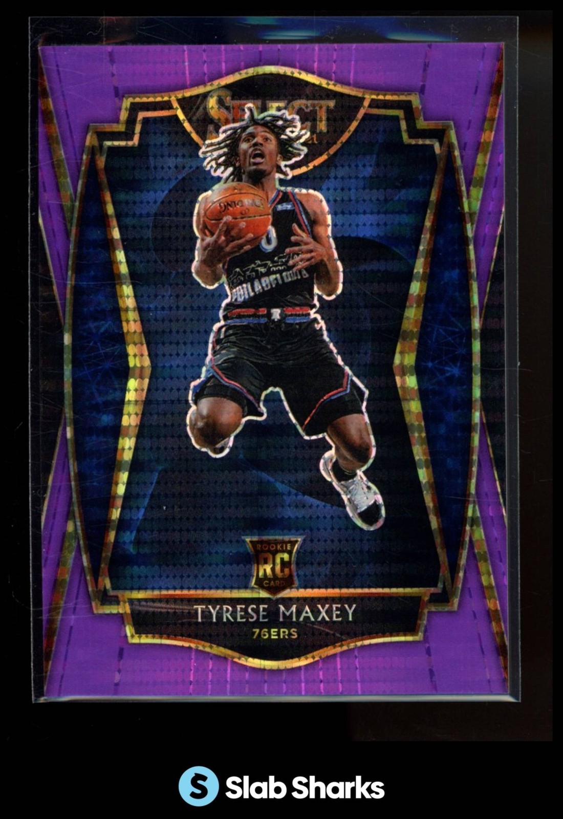 2020 SELECT TYRESE MAXEY NEON PURPLE PULSAR PRIZMS FOTL RC ROOKIE PREMIER /5