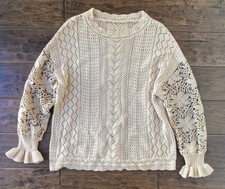 Womens Cable Knit Floral Lace Ruffle Cuff Lon...