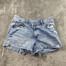 American Eagle Stretch Mom Short Womens 6 Blue Distressed Mid RIse