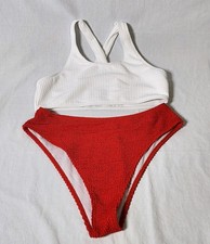 Beachwear Swimwear Bikini 2 piece Red and White Ribbed Large Women's