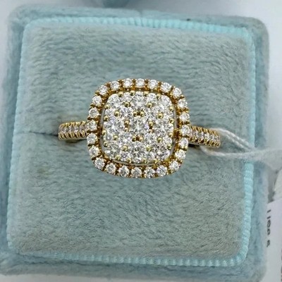 2.20Ct Round Cut Real Moissanite Cluster Engagement Ring 14K Yellow Gold Plated