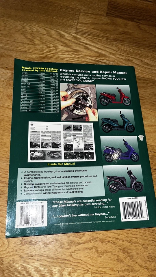 HONDA SH, Dylan, @, PS, Pantheon, S-Wing 125/150 2000 to 2009 MANUAL BY HAYNES - Image 4 of 4