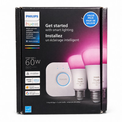 Philips Hue White & Color Ambiance Starter Kit 2 A19 E26 Bulbs Bridge 800LM NEW
