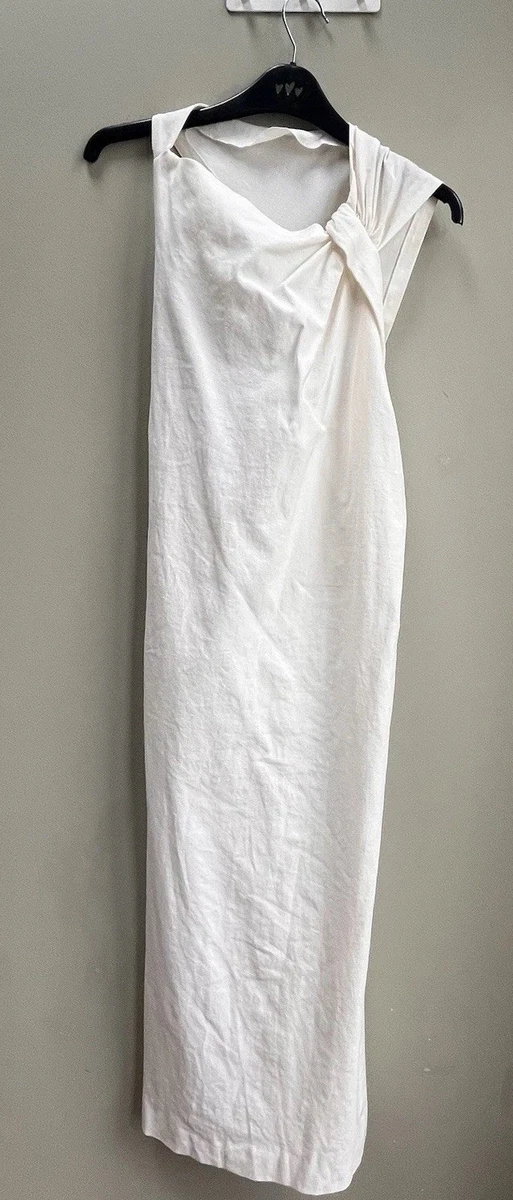 long white dress one shoulder Women's Poetic Charm Light Ivory Asymmetric One Shoulder Maxi Dress | Size: L