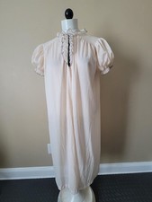 Vintage Gotham Peignoir Robe Ruffled Collar Puffed Sleeves Cream with Black Trim