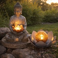 Solarleuchte Dekolampe AußEnlampe Led Buddha Lotusblume Crackle Glas 2Er Set