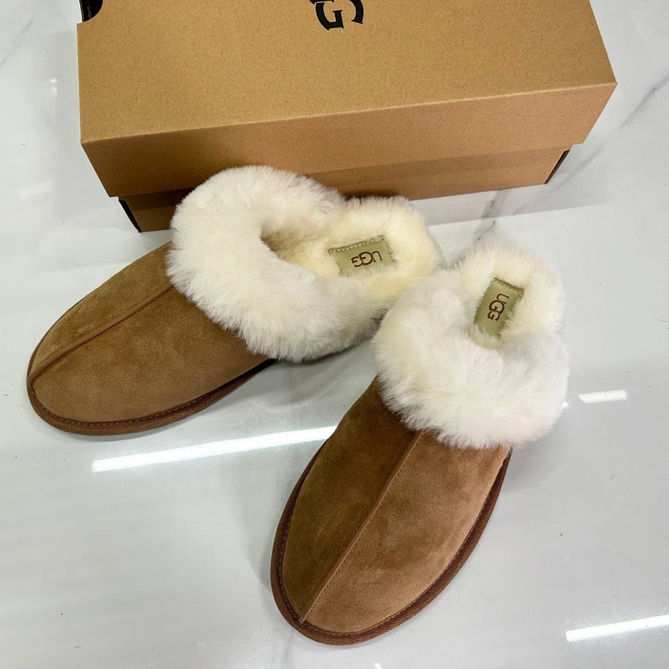 Zapatillas superiores UGG para mujer Scuffette II gamuza castaño EE. UU. 6-11 zapatos cómodos nuevos Foto 4 de 4