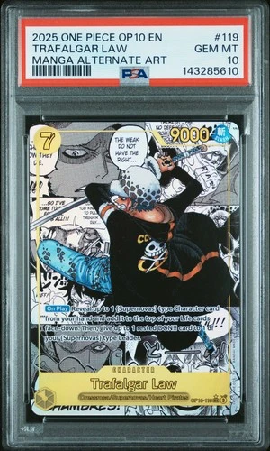 2025 ONE PIECE OP10-ROYAL BLOOD MANGA ALTERNATE ART #119 TRAFALGAR LAW PSA 10
