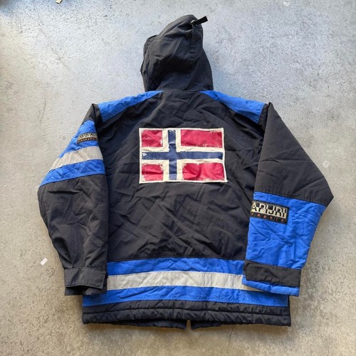 Napapijri, Vintage 90s NAPAPIJRI Geographic Jacket Parka Norwegian Flag Size M Outdoor