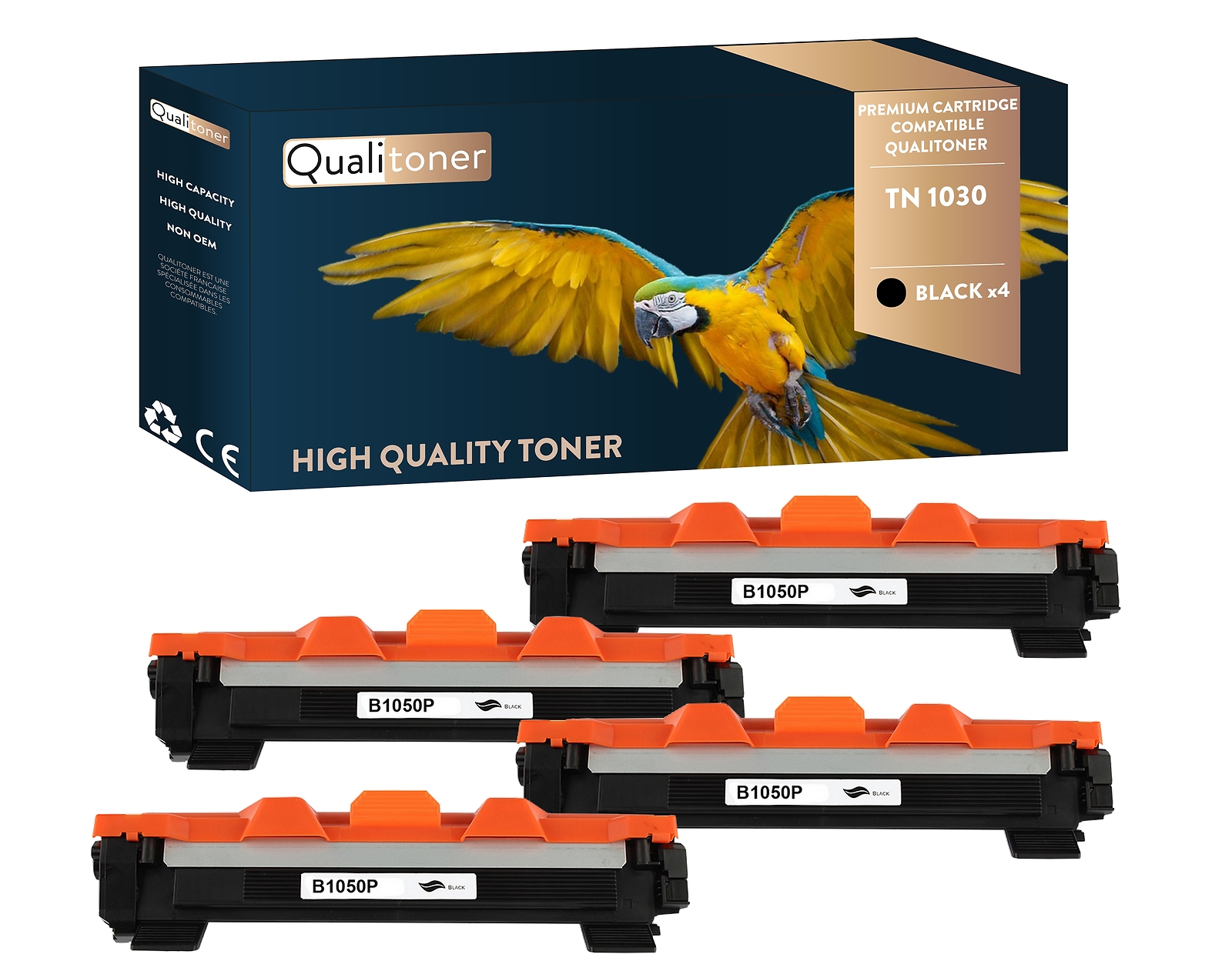 Cartouche de toner laser BROTHER TN1030 noir compatible x4 QUALITONER pour imprimantes