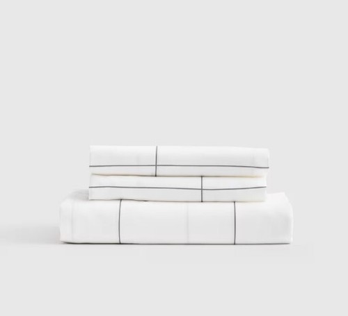 NWOT QUINCE LUXURY ORGANIC SATEEN FITTED SHEET SET 3 PC QUEEN WINDOWPANE COTTON