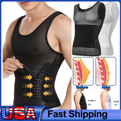 GILET DA UOMO BODY SHAPER SLIMMING PANCIA PETTO COMPRESSIONE T-SHIRT TANK TOP CINTURA - Foto 1 di 36