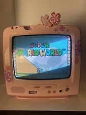 Rare Vintage 2007 Barbie Pink CRT TV Model BAR322 Tested Working Missing Flowers