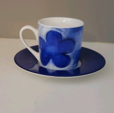 KEITH HARING Style #1 Early Espresso Cup&Saucer Cobalt Five Petal Flower KONITZ 