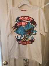 Dinosaur USA Patriotic White T Shirt Youth Large 10-12 Tyrannosaurus Rex Boys