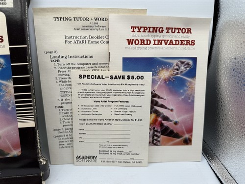 ATARI PERSONAL COMPUTERS TYPING TUTOR WORD INVADERS 5" FLOPPY & CASSETTE TAPE - Picture 4 of 8