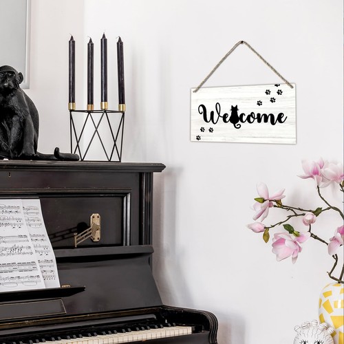Funny Black Cat Welcome Printed Wood Plaque Sign Wall HangingRustic Hanging W... - Picture 5 of 6