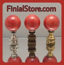 Red Marbled Glass 1" Ball Lamp Finials Nickel/Polished/Antique Bases