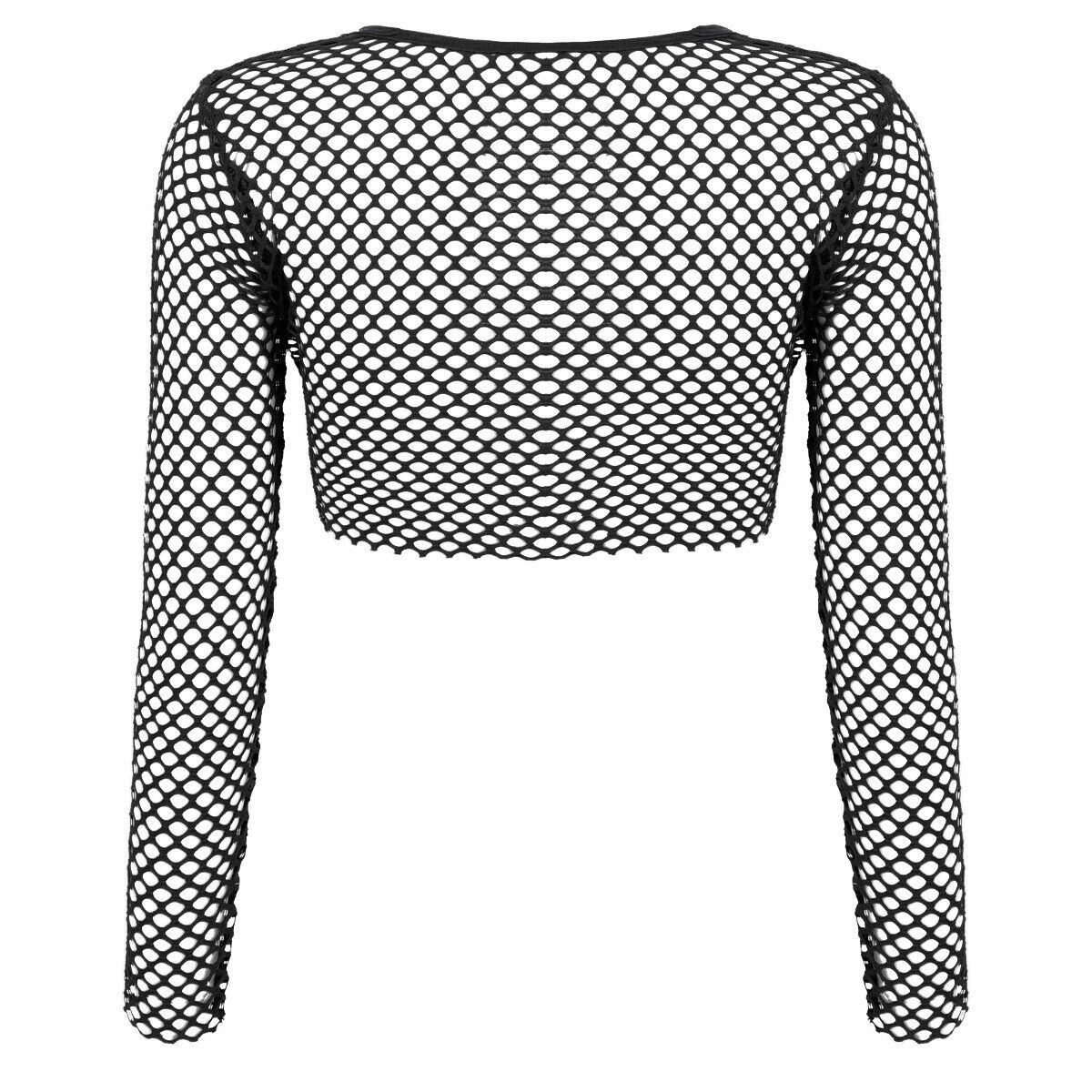 Women Fishnet Crop Top Long Sleeve See Through Mesh Short T-shirt Tops  Clubwear