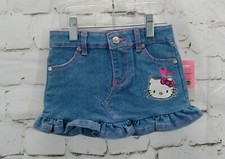 Hello Kitty girls Denim Skirt Zipper and button front Pink top stitching