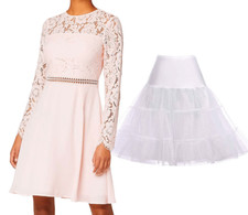 2PCS Bundle Pink Blush Lace Long Sleeve Elegant Dress & Petticoat SIZE XXL NWT