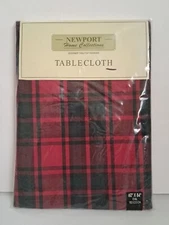 Newport Home Collections Designer Tablecloth 60"x84" Oval Red & Green Plaid New