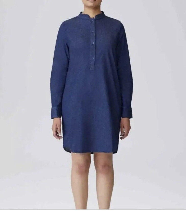 universal standard denim dress Universal Standard Hannah Dark Indigo Blue Denim Shirt Dress-XS 10-12