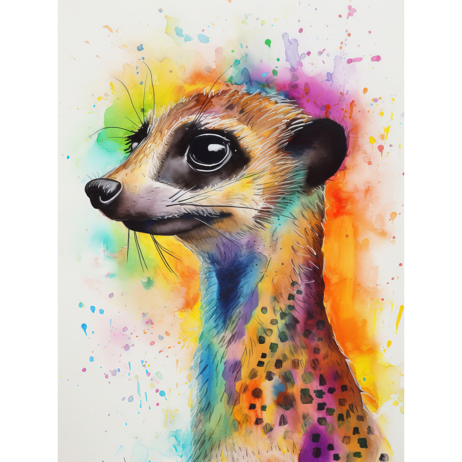 Meerkat Multicoloured Portrait Modern Watercolour Huge Art Poster Print Giant