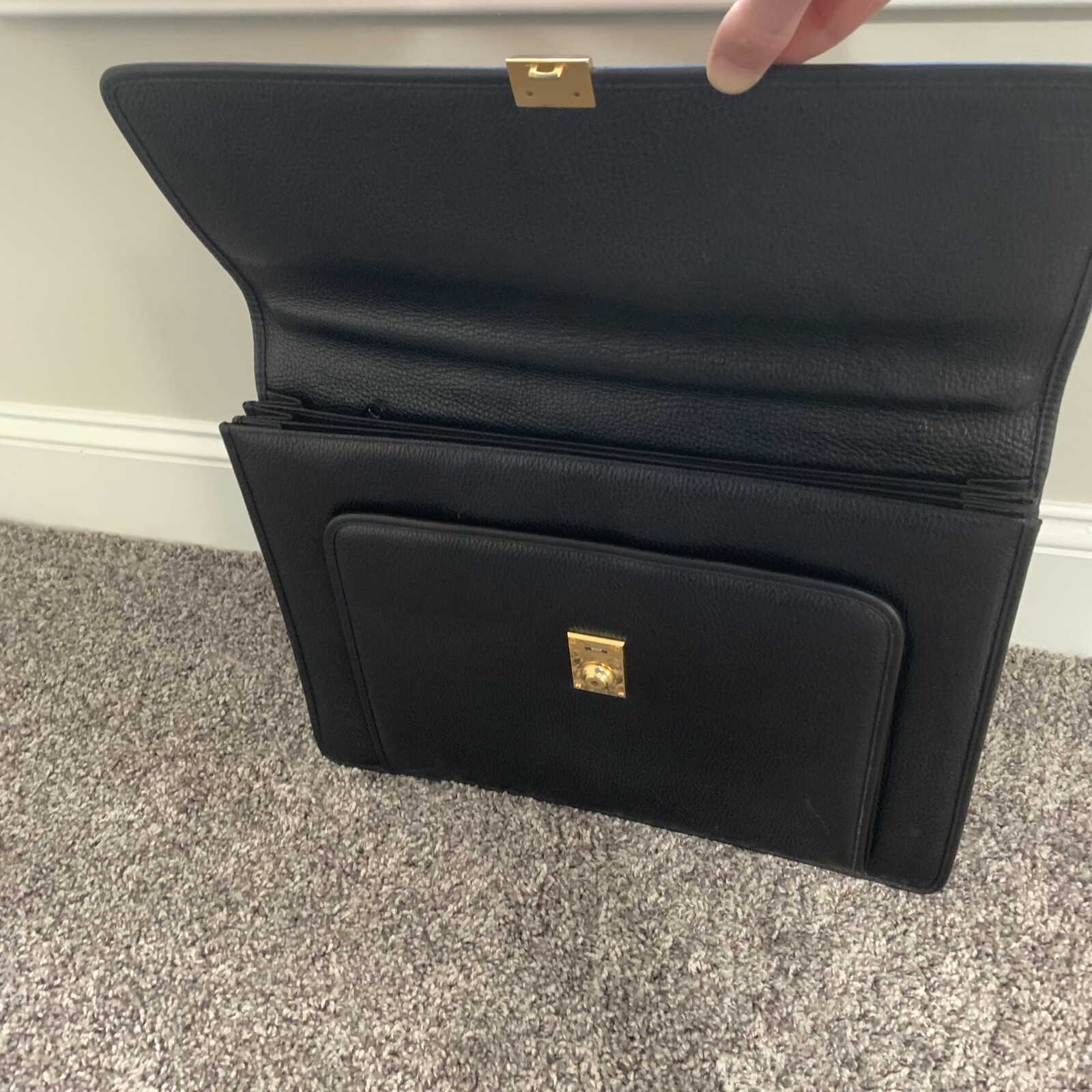 Gianni Versace Vintage Black Leather Briefcase Bag & Bifold Folio Filofax 1990s eBay
