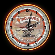19" WINCHESTER Sign Double Neon Clock Firearms & Ammunition
