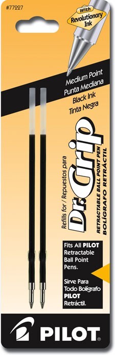 Pilot Dr. Grip Retractable Ball Pen Ink Refill 1.0mm Med Point 2/Pk Black Ink