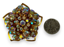 Aurora Borealis Star Shaped Vintage Estate Brooch Pin Gold Tone Unsigned