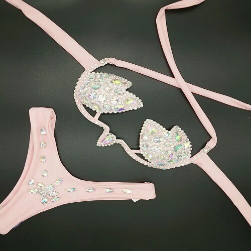 Vacation Diamond Bling Stones Bikini Set Swimsuit Sexy Women Mature Bathing Suit - Bild 2 von 22