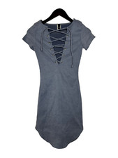 Windsor XS blue-gray mini dress with lace up front 