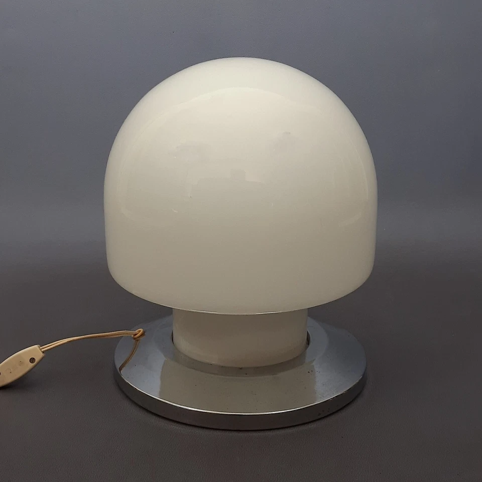 Lámpara de mesa de cristal de Murano blanco brillante seta era espacial vintage 1970 Foto 2 de 4