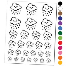 Cute Kawaii Rain Cloud Raining Temporary Tattoo Water Resistant Set